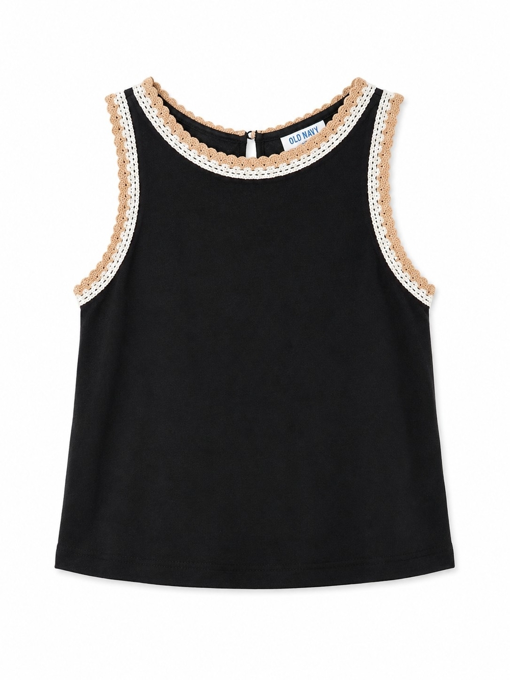 Old Navy Black And Teal Tank with Cream and Tan Crochet Edging (Set Of 2)